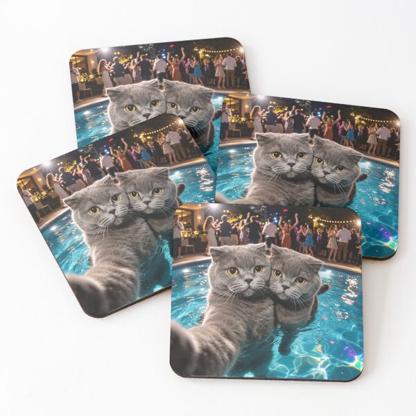 Item preview, Funny Cats Taking Selfie at Pool Party Cute Meme Art designed and sold by brkydesign.