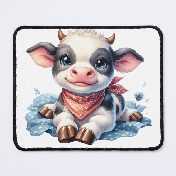 Item preview, Cute Baby Calf with Bandana Whimsical Pixar Style Illustration designed and sold by LunaPixelStudio.