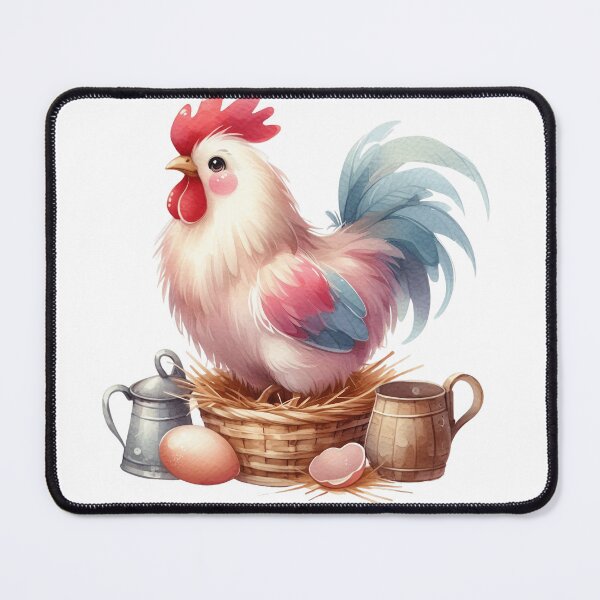 Item preview, Whimsical Chicken in Basket Farm Life Illustration designed and sold by LunaPixelStudio.
