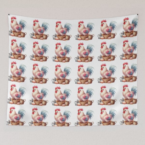 Item preview, Whimsical Chicken in Basket Farm Life Illustration designed and sold by LunaPixelStudio.