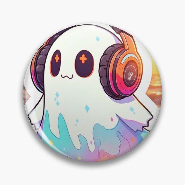 Item preview, Cute Kawaii Ghost with Headphones Lofi Pastel Summer Sunset Art designed and sold by brkydesign.