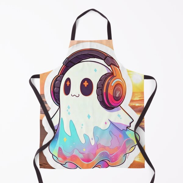 Item preview, Cute Kawaii Ghost with Headphones Lofi Pastel Summer Sunset Art designed and sold by brkydesign.