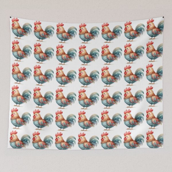 Item preview, Whimsical Floral Rooster Watercolor Illustration designed and sold by LunaPixelStudio.