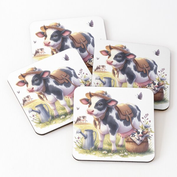 Item preview, Whimsical Cow and Calf Farm Scene Illustration designed and sold by LunaPixelStudio.