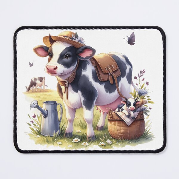 Item preview, Whimsical Cow and Calf Farm Scene Illustration designed and sold by LunaPixelStudio.