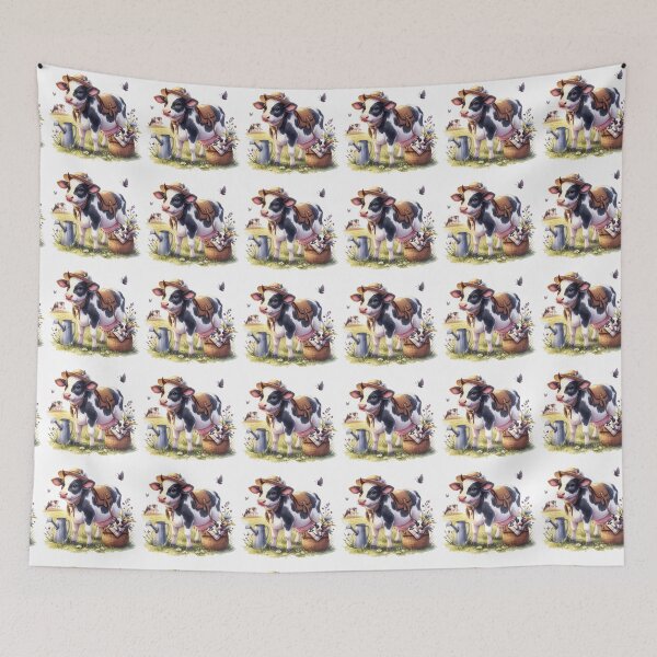Item preview, Whimsical Cow and Calf Farm Scene Illustration designed and sold by LunaPixelStudio.