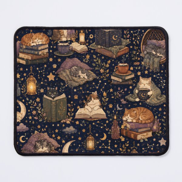 Item preview, Midnight Cozy Cat Library Pattern – Aesthetic Cat Notebook designed and sold by IconicDesignsXd.