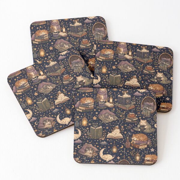 Item preview, Midnight Cozy Cat Library Pattern – Aesthetic Cat Notebook designed and sold by IconicDesignsXd.