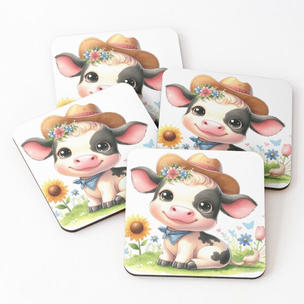 Item preview, Cute Baby Calf with Floral Hat Whimsical Illustration designed and sold by LunaPixelStudio.
