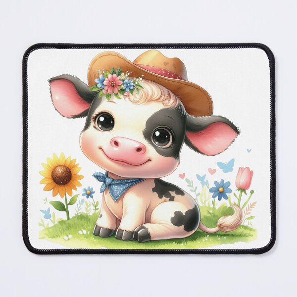 Item preview, Cute Baby Calf with Floral Hat Whimsical Illustration designed and sold by LunaPixelStudio.