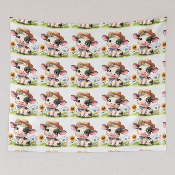 Item preview, Cute Baby Calf with Floral Hat Whimsical Illustration designed and sold by LunaPixelStudio.