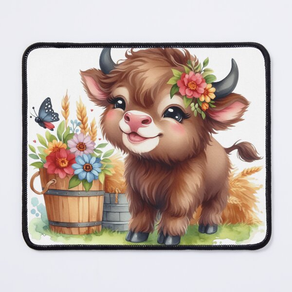 Item preview, Cute Baby Bison Floral Farm Scene Pixar Style Illustration designed and sold by LunaPixelStudio.