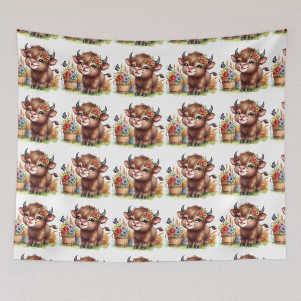 Item preview, Cute Baby Bison Floral Farm Scene Pixar Style Illustration designed and sold by LunaPixelStudio.