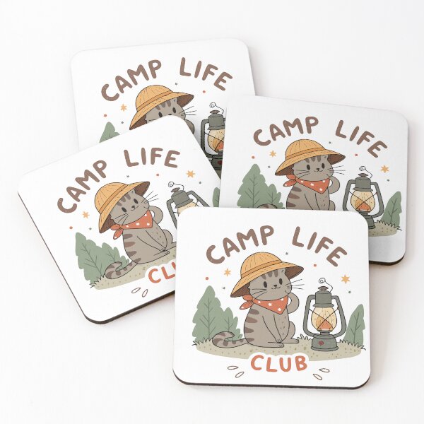 Item preview, Vintage Camp Life Club Cute Cat Wearing Pith Hat and Patriotic Bandana Camping Art designed and sold by Ahmed-khafagy.