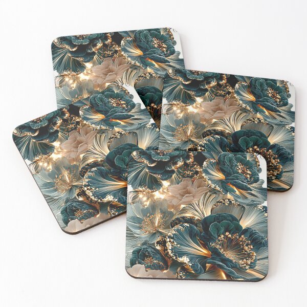 Item preview, Luxurious turquoise gold floral abstraction designed and sold by CosmicGlyph.
