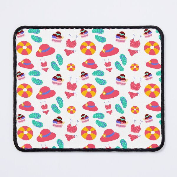 Item preview, Bold Retro Beach Pattern — Pink Sun Hat, Bikini, Beach Ball, Flip Flops & Ice Cream on White designed and sold by DonnaRaine.