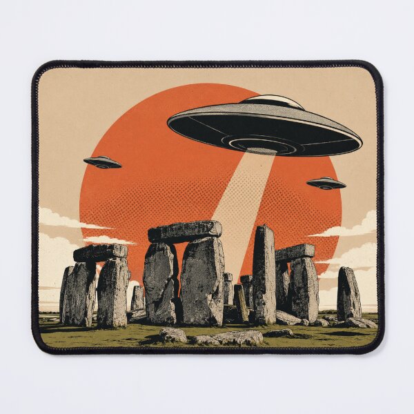 Item preview, Stonehenge UFO Encounter – Retro Sci-Fi Design designed and sold by Dogandesighn.