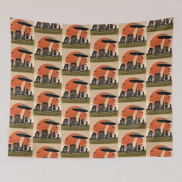 Item preview, Stonehenge UFO Encounter – Retro Sci-Fi Design designed and sold by Dogandesighn.