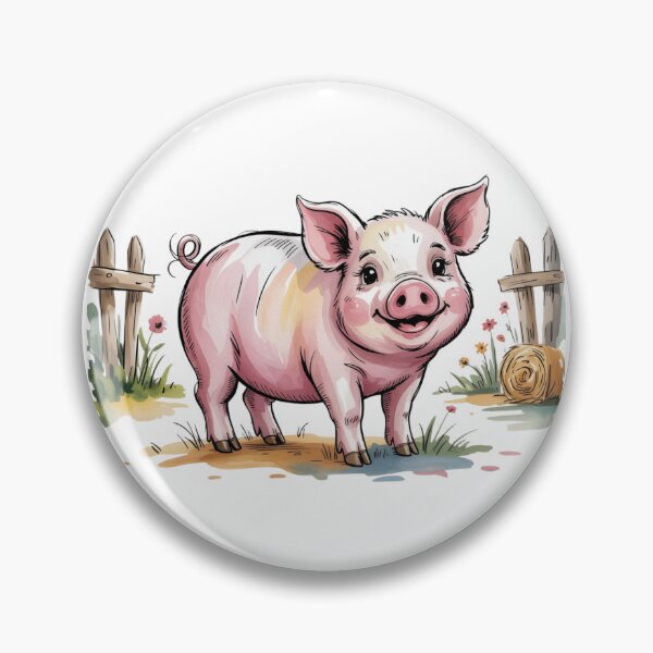 Item preview, Whimsical Watercolor Happy Piglet Art - Cute Countryside Farmhouse Wooden Fence Design designed and sold by Picasfarmer.