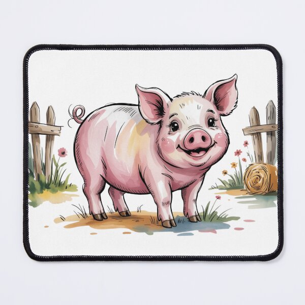 Item preview, Whimsical Watercolor Happy Piglet Art - Cute Countryside Farmhouse Wooden Fence Design designed and sold by Picasfarmer.