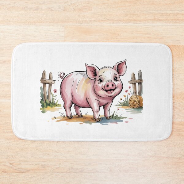 Item preview, Whimsical Watercolor Happy Piglet Art - Cute Countryside Farmhouse Wooden Fence Design designed and sold by Picasfarmer.