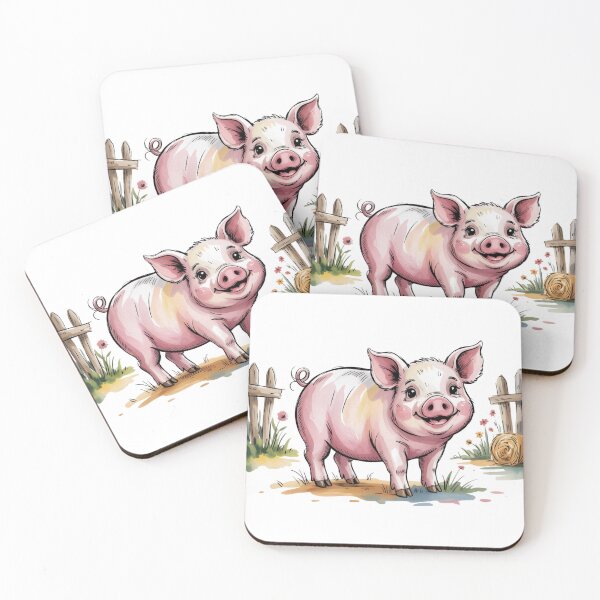 Item preview, Whimsical Watercolor Happy Piglet Art - Cute Countryside Farmhouse Wooden Fence Design designed and sold by Picasfarmer.