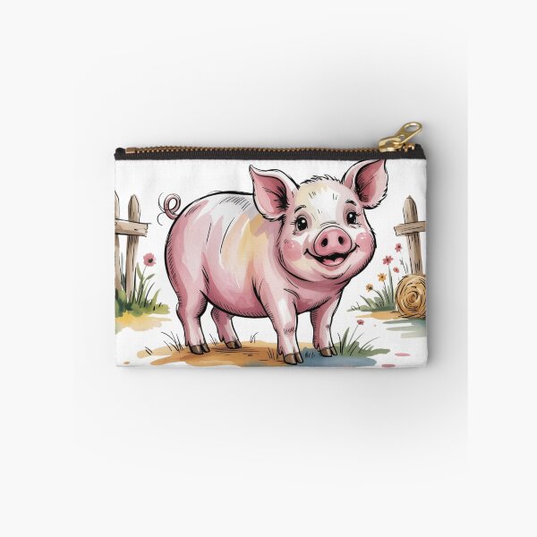 Item preview, Whimsical Watercolor Happy Piglet Art - Cute Countryside Farmhouse Wooden Fence Design designed and sold by Picasfarmer.
