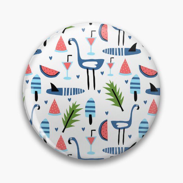 Item preview, Quirky Blue Flamingo Beach Pattern — Watermelon, Shark Fin, Ice Lolly, Cocktail & Palm Leaf designed and sold by DonnaRaine.
