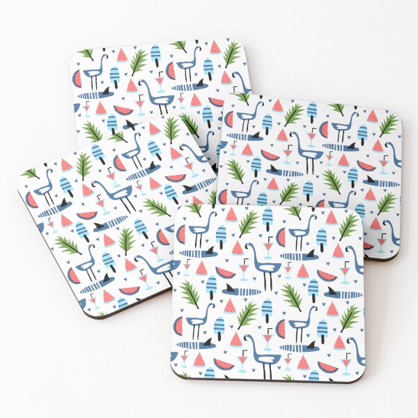 Item preview, Quirky Blue Flamingo Beach Pattern — Watermelon, Shark Fin, Ice Lolly, Cocktail & Palm Leaf designed and sold by DonnaRaine.