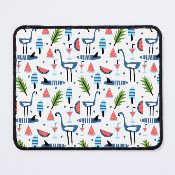 Item preview, Quirky Blue Flamingo Beach Pattern — Watermelon, Shark Fin, Ice Lolly, Cocktail & Palm Leaf designed and sold by DonnaRaine.