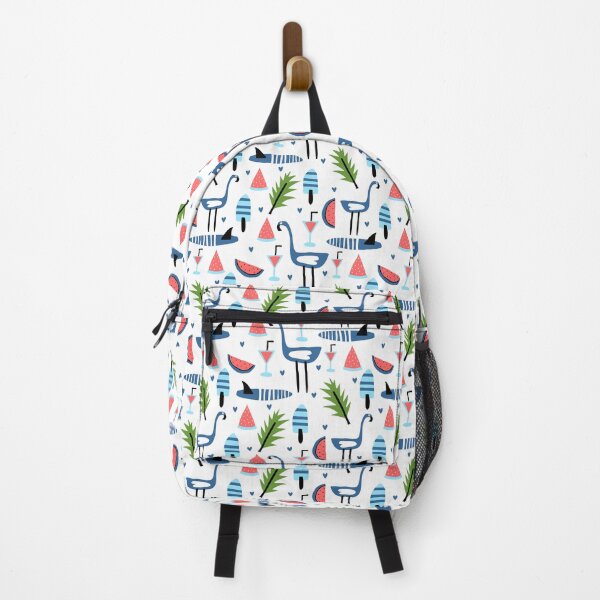 Item preview, Quirky Blue Flamingo Beach Pattern — Watermelon, Shark Fin, Ice Lolly, Cocktail & Palm Leaf designed and sold by DonnaRaine.