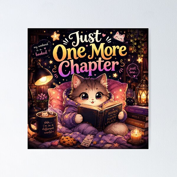 Item preview, Just One More Chapter Cute Book Lover Cat designed and sold by Ayush Shop.