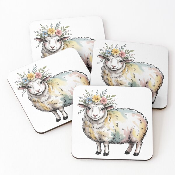Item preview, Whimsical Watercolor Sheep with Flower Crown Art - Cute Countryside Meadow Lamb Farmhouse Design designed and sold by Picasfarmer.
