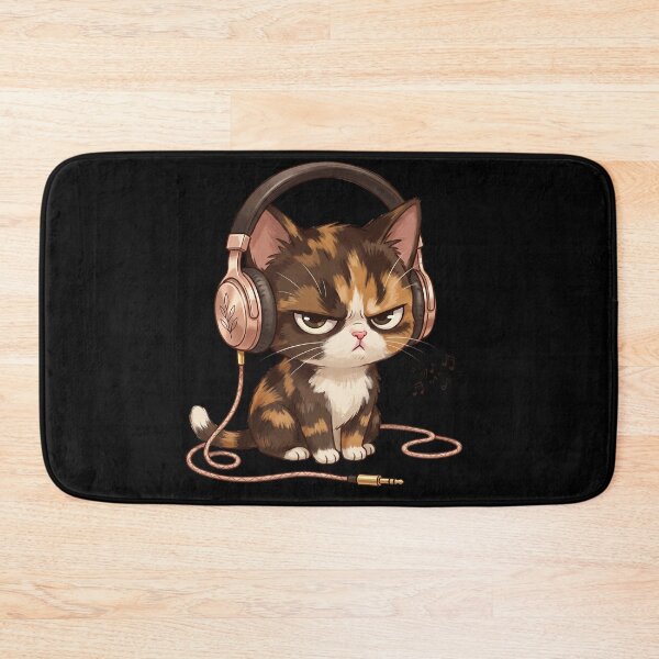 Item preview, Grumpy Calico Cat Wearing Metallic Headphones designed and sold by CrystalMineArts.