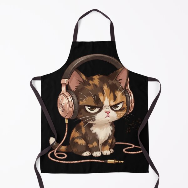 Item preview, Grumpy Calico Cat Wearing Metallic Headphones designed and sold by CrystalMineArts.