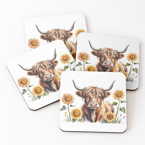 Item preview, Whimsical Watercolor Highland Cow Sunflower Art - Cute Countryside Scottish Heifer Barnyard Design designed and sold by Picasfarmer.