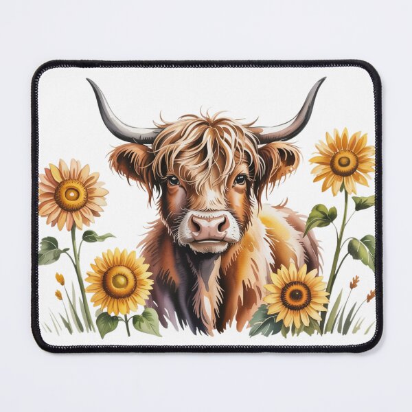 Item preview, Whimsical Watercolor Highland Cow Sunflower Art - Cute Countryside Scottish Heifer Barnyard Design designed and sold by Picasfarmer.