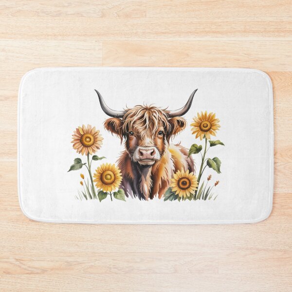 Item preview, Whimsical Watercolor Highland Cow Sunflower Art - Cute Countryside Scottish Heifer Barnyard Design designed and sold by Picasfarmer.