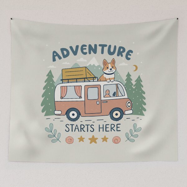 Item preview, Retro Adventure Starts Here Camping Corgi Dog Retro Camper Van Mountain Design designed and sold by Ahmed-khafagy.