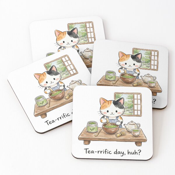 Item preview, Cute Calico Cat Matcha Green Tea Watercolor designed and sold by CrystalMineArts.