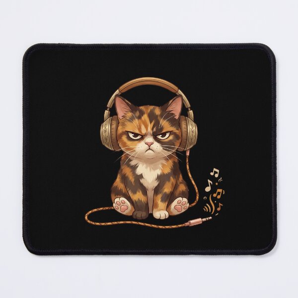 Item preview, Grumpy Calico Cat Vintage Bronze Headphones designed and sold by CrystalMineArts.