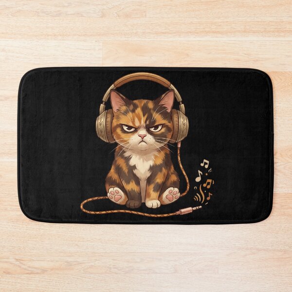 Item preview, Grumpy Calico Cat Vintage Bronze Headphones designed and sold by CrystalMineArts.