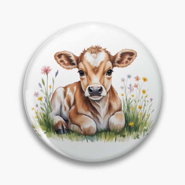 Item preview, Whimsical Watercolor Baby Calf Art - Cute Countryside Meadow Cow with Wildflowers Farmhouse Design designed and sold by Picasfarmer.