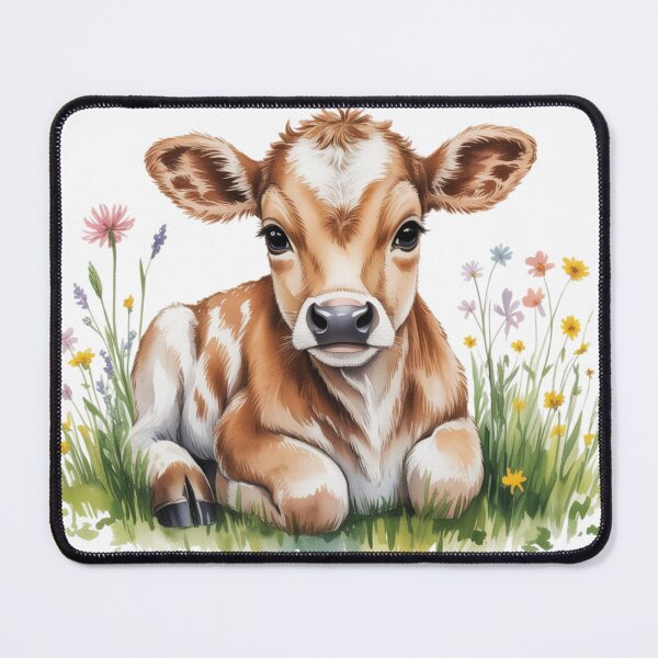 Item preview, Whimsical Watercolor Baby Calf Art - Cute Countryside Meadow Cow with Wildflowers Farmhouse Design designed and sold by Picasfarmer.