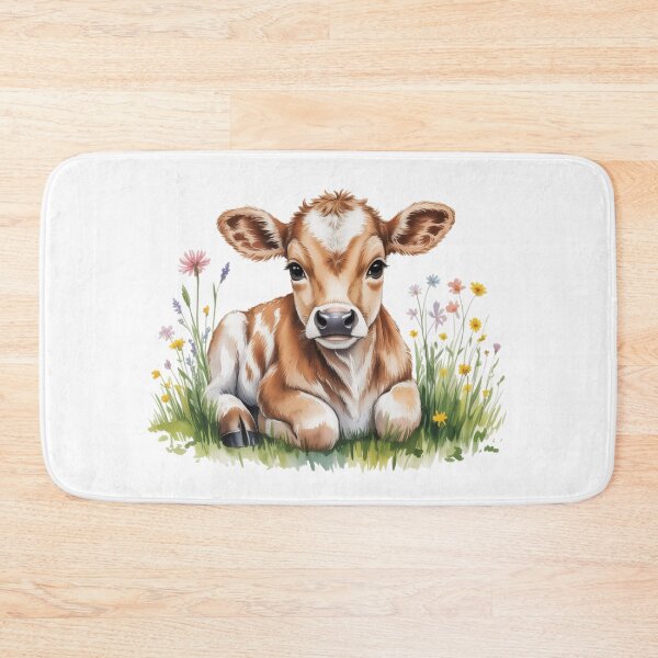 Item preview, Whimsical Watercolor Baby Calf Art - Cute Countryside Meadow Cow with Wildflowers Farmhouse Design designed and sold by Picasfarmer.