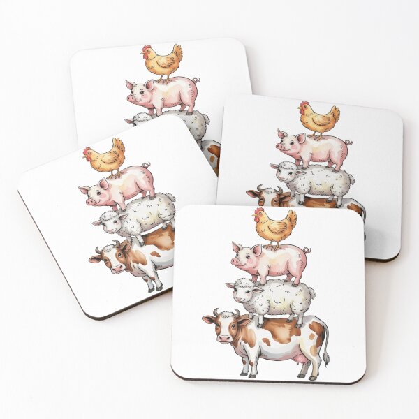 Item preview, Whimsical Barnyard Animals Stack Art - Cute Countryside Cow Sheep Pig Hen Watercolor Design designed and sold by Picasfarmer.