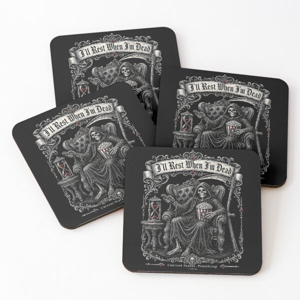Item preview, I'll Rest When I'm Dead – Funny Grim Reaper Watching TV with Popcorn Gothic Dark Humor designed and sold by Martin's_Design.