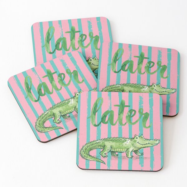 Item preview, Later Gator Retro Watercolor Alligator Summer Pink Stripes designed and sold by AdyKurniawan.