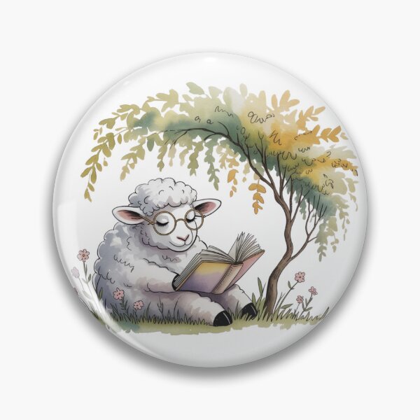 Item preview, Intellectual Watercolor Sheep Reading Book - Cute Studious Lamb Under Tree Farmhouse Art designed and sold by Picasfarmer.