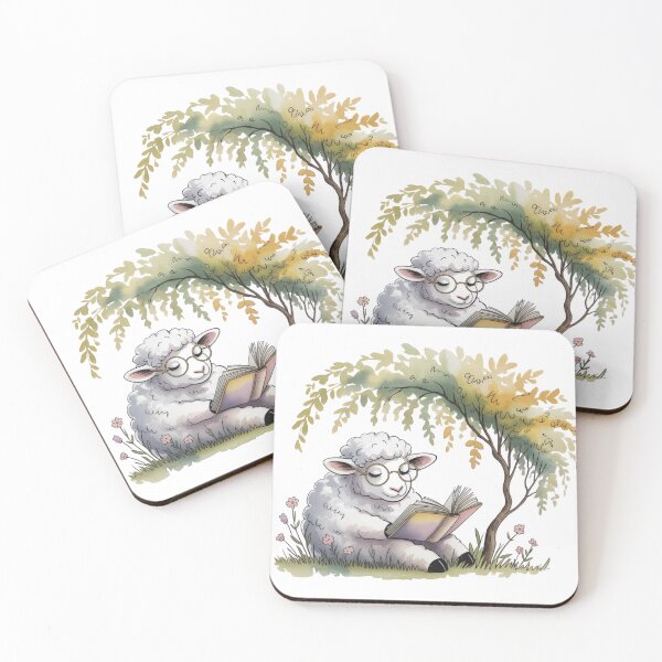 Item preview, Intellectual Watercolor Sheep Reading Book - Cute Studious Lamb Under Tree Farmhouse Art designed and sold by Picasfarmer.